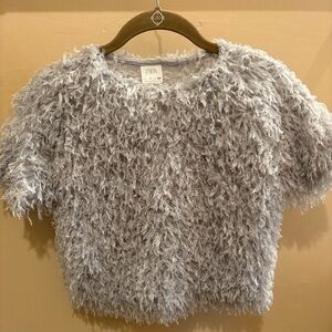 NWOT ZARA Girls Short Sleeve Grey Feather Effect Top Size 7